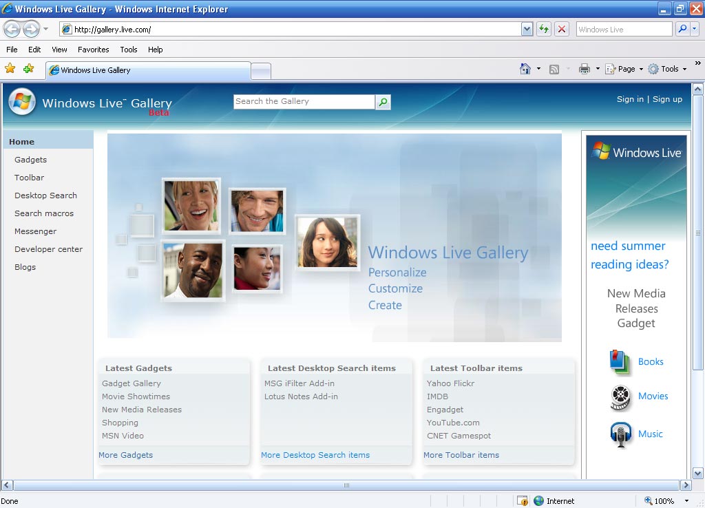 Windows Live Gallery Homepage (2006)